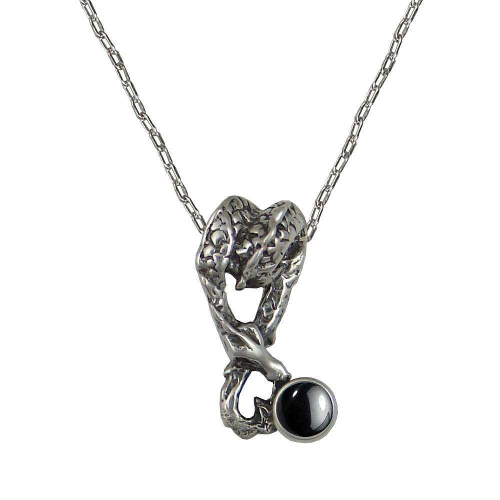Sterling Silver Sleeping Dragon Pendant With Hematite